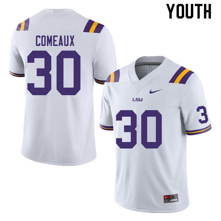Youth #30 Cade Comeaux LSU Tigers College Football Jerseys Sale-White